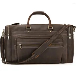 Duffel Bags Men's Genuine Leather 24 Inch Travel Men Real Cow Skin Overnight Big Hand Luggage Bag Male Business Trip Weekend Tote