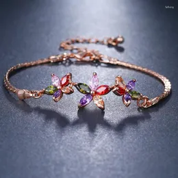 Charmarmband zirkoner Justerbart armband armband för kvinnor fängslar lysande CZ rosguldfärg blommasmycken feminia gåva