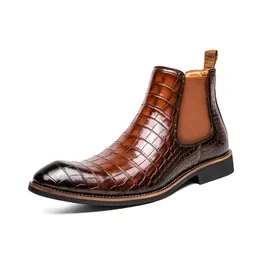 Stivali Brown Chelsea Square Slipon Slip Business Stone Grain Men Dimensione 3845 Cowboy 230818