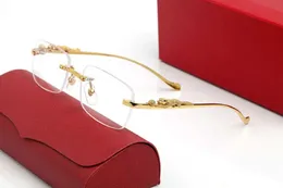 Mens designer sunglasses for woman carti glasses leopard head composite metal rimless optical frame classic rectangle with box luxury gold sunshade sunglass man