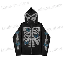 Funny Mens Hoodies Sweatshirts Spider Diamond Print Jacke Coat Zip Strickjacke Y2K Gothic Style Kleidung Hip Hop Streetwear T230819