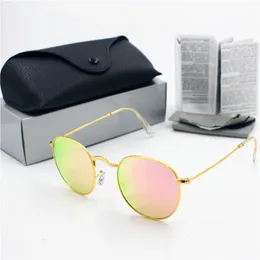 Retro 50mm Fashion Glass Protection Gold Women Round UV400 Sunglasses Men Frame Blue Flash High New Lens 1pcs Quality Case Black Case Kutfgkfu