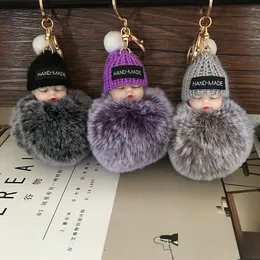 Plush Keychains 10Pcs Cute Mini Sleeping Baby Doll Key Chains For Women Bag Toy Key Ring Fluffy Pom pom Faux Fur Plush Keychains 230818