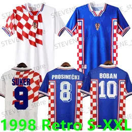 Men's T-Shirts 1998 Home Away SUKER Retro Boban Croatia Soccer jerseys vintage classic Prosinecki football shirt SOLDO STIMAC TUDOR MATO BAJIC maillot de foot