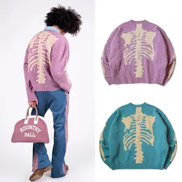 Tracki męskie Kapital Vintage Non Hirata Hiroshi Skeleton Pullover Bone okrągła szyja etniczna dzianina Japońska drukowana luźna sweter dla mężczyzn 230818