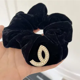 Velvet Pearl Crystal Letter Scrunchies Women Girl Special Letter Elastic Hair Band for Gift Party