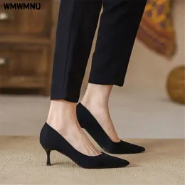 Klädskor svart spetsig tå grunt kontor kvinnor pumpar grundläggande höga klackar 3 cm 5 cm 7 cm slipon koreansk designer nonslip lättvikt eva 230818