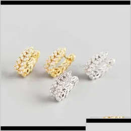 Hoop Huggie Hie Jewelryreal 925 Sterling Vintage Style Leaves Earrings Sier Leaf Gold Fashion Zircon Fine Jewelry For Girls And Wome Dhcbt