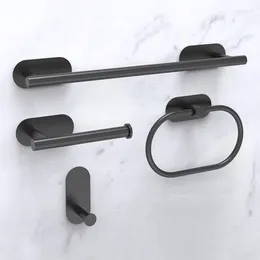 Bath Accessory Set Bathroom Hardware Stainless Steel Towel Holder Toilet Paper Punch-Free Wall Shelf Black Accessories