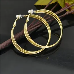 Backs Earrings Clip On Ears For Women Non Pierced Big Circle Gold Silver Plating Round Fashion Casual Girl Princess Lady Hoop Earring