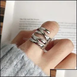 Bandringe Schmuck Echt 925 Sterling Sier Open Ring für Frauen Männer Korean Vintage Mti-Layer Line Weave Fine Geschenke ymr853 Drop deliv otqnw