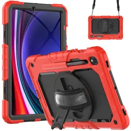 360 Rotating Hand Grip Kickstand Tablet Cases for Samsung Galaxy Tab S9 X710 iPad Pro 11 10 10th Gen 10.2 Air 5 4 Heavy Duty Rugged Armor Cover with Long Shoulder Strap