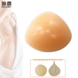 Formulários de silicone triangular de mama formas de mama falsa para mastectomia câncer de mama côncavo profundo peitos artificiais falsos tem cobertura protetora D40 230818