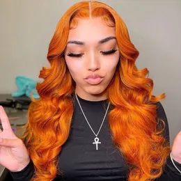 220%gęstość 30 34 -calowa imbirowa fala ciała 13x4 Koronkowa peruka przednia ludzkie włosy Włosy Wstępne pomarańczowe HD przezroczyste 13x6 koronkowe peruki czołowe dla kobiet