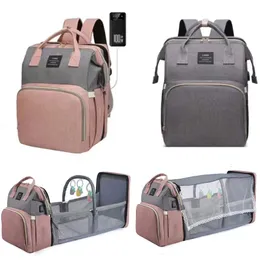 Bolsas de fraldas Mamãe fraldas de fraldas de mochila troca de mochila Mosquito NET CARRILER USB CARRILLER HANGULING BOTHOLING FREE TRAMPINHAS 230818