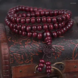 Strand 3-skikts Red Sandal Wood Armband 108 Pärlor 6mm 3 Cirklar pärlor för kvinnor och män Fashion Hand smycken Tillbehör