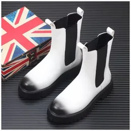 Сапоги Men Luxury Fashion High Chelsea Boots Black White Original Leather Shouse Сцене