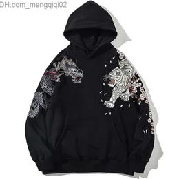 Herrhuvtröjor Sweatshirts Herrhuvtröja kinesisk broderad hooded Sweatshirt Women's Dragon Phoenix Vintage Totem Loose Pullover Street Clothing Z230819