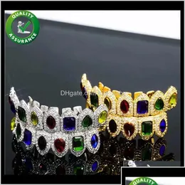 Grillz dentystyczne grille hip hop lodowane zęby bling diamentowy złoto sier mens luksusowy raper Hiphop Akcesoria Dietes Charms Vdlbw Grillz DH7V8