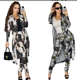 Kadın Giyim Sıradan Elbise Sonbahar/Kış Kadın Tasarımcısı Yeni Moda Baskı Büyük Salıncak Elbise Pantolonlar+Uzun Cobe Seti J2900