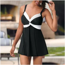 Swimwear femminile plus size gonna da donna costume da bagno tankini a due pezzi abito da bagno nero retrò grande nuoto per S5XL Y200319 Drop Deli Dh5yb