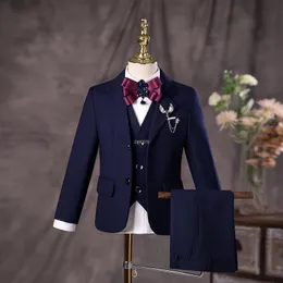 Kläder set blommor pojkar marinblå bröllop kostym barn p ograph set tonåring födelsedagsfest tuxedo klänning barn examen scen dräkt 230818