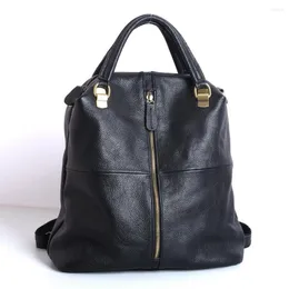 Skolväskor damer läder ryggsäck resväska retro casual svart student mångsidig shopping axel