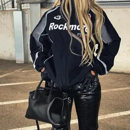 Jackets femininas y2k moto moto motociclista feminino letra impressão zíper Coats streetwear punk jaqueta de vôo vintage estilo cargo retro Outwear 230818