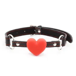 BDSM Bondage Heart Gag Gag Rubberpu Leder Offener Mundkabelbaum Ball Form Paar Spiel Flirtende Oralsexprodukt für Frau Mann O3