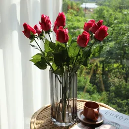 Dekorativa blommor 45 cm bröllop brud hand bukett fuktgivande ros simulerade taktila silkekonstgjorda rosor