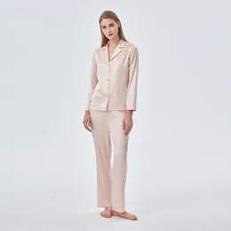 Women's Sleepwear Pajamas For Women Silk Luxury Glossy Satin Long Sleeve Set Crystal Buckle Nightwear 2 Pcs Pants Home Suit