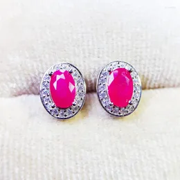 Studörhängen Natural Real Ruby Oval Earring 4 6mm 0.6CT 2st Gemstone 925 Sterling Silver Fine Jewelry T236161