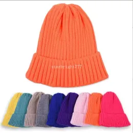 Beanie Kids Knitted Hats Candy Color Plain Skull Caps Child Warm Sports Outdoor Wool Hats Ski Winter Bonnet Knit Hats Mountaineering Casual Fashion Caps