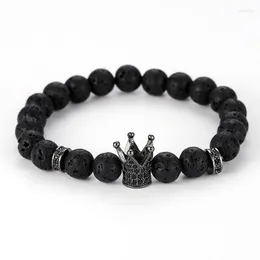 Strand 2023 Trendy Natural Nero Vulcanico Vulcanico Perle in pietra Bracciale Pave CZ Foglio corona Braccialetti Womenmen Charm Gioielli Eleganti regali eleganti