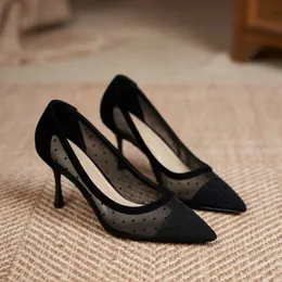 Kleiderschuhe 2023 Frauen Mode Spitzen -Mesh atmungsable leichter Komfort Dünne High Heel Sandalen für Frauen Zapatos de Mujer 230818