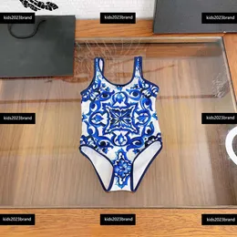 kids designer clothes baby Bikini girls swimwear designer One-piece New arrival Blue and white porcelain pattern Size 80-150 cm Free shipping Mar23