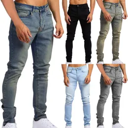 Mäns jeans mager stretch rippade avsmalnande ben ljusblå jean för män