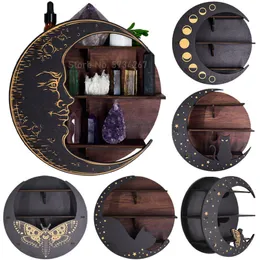 Novelty Items Moon Phase Cat Moth Elf Crystal Shelf Wood Wall Hanging Storage Display Rack Candle Holder Decor Wall Mounted Bedroom Organizer 230818