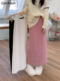 Skirts Corduroy Midi Women Casual Solid Elegant Harajuku Lovely Females College Warm A line Elastic High Waist Korean Fashion 230818