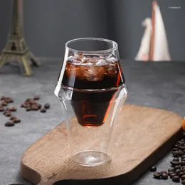 Wine Glasses Double Glass Cups For Coffee Tea Cup Mug With Walls Wall Transparent Bottom Parie Cold Coffe Drinkware Kitchen Dining Bar