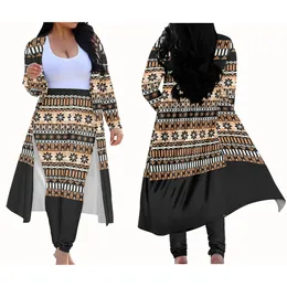 Womens Knits Tees Long Sleeve Cardigan Polynesian Tribal Clothing Samoa Black Fiji Masi Tapa Flower Print Fashion Style Sexy 2 Piece Set 230818