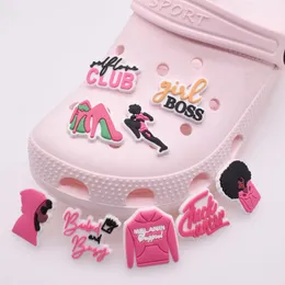 Acessórios de peças de sapatos encantos rosa encantos de slogan Diy Aceessories Fit feminino entupimento de tama