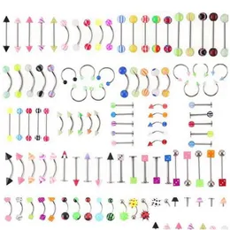 Navel Bell Button Rings Wholesale Promotion 110Pcs Mixed Models/Colors Body Jewelry Set Resin Eyebrow Belly Lip Tongue Nose Pierci Otneu