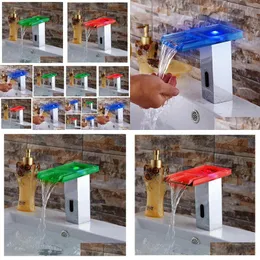 Bathroom Sink Faucets 2021 Copper Basin Led Color Sense Square Glass Waterfall Smart Hydropower Temperature Sensitive Drop Delivery Ho Dhqr0