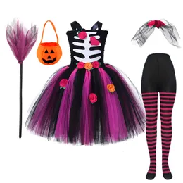 Cosplay Halloween dzieci cos zombie imprezę szkieletową pannę młodą sukienkę dla dziewcząt bez ramienia kostium duchów 230818