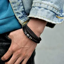 Charm Bracelets Leather Braided "Love You" Letter Alloy Niche Design Hand Strap Men Magnetic Bracelet Ethnic Style Bangle