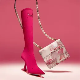 Stiefel 2023 Style Damen Knie Marke Design Clothing Show Modeschuhe speicherte High Heels Chelsea Größe 42 43 230818