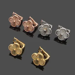 Gold Silver Colors Women Luxury Designer Studs Flower Stamp Graving Ear Clip Engagement Couple Brand Earrings