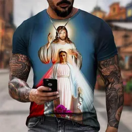 Mężczyzny T koszule Boga! T-shirt Cross Fashion 3D o Jezusa Love Everone Christian Chrześcijańska koszula z krótkim rękawem