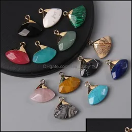 Charms Jewelry Findings Components Natural Picture Map Pink Quartz Tiger Eye Stone Sector Pendant Charm For Making E Dhcx7 Drop Delive Dh2Fe